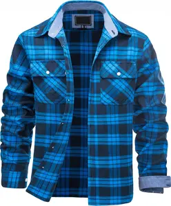 Men's Flannel Shirts Lightweight Cotton Button Down Long Sleeve Shirt Casual Plaid Pocket Shirts Outdoor