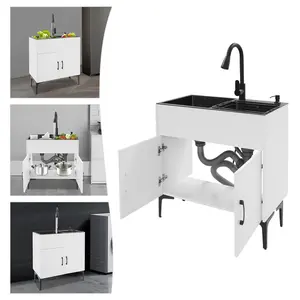 Laundry Sink with Pull-Out Faucet and Cabinet for Home & Commercial Use Modern Sink Cabinet Set for Laundry Room Kitchen Utility Room