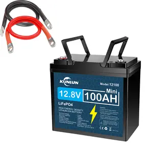 KUNLUN 12V 100Ah LiFePO4 Battery Model 12100 with 100A Smart BMS 5000+ Cycles 1280Wh Energy for RV Marine Trolling Motors Off-Grid UPS Solar Camping E-Wheelchair Maintenance-Free Rechargeable Portable Power Station