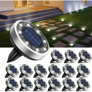 Solar lights for outdoor use, 8 LED solar ground lights, IP65 waterproof solar disc lights, suitable for garden, lawn, courtyard, and pathway landscape lighting