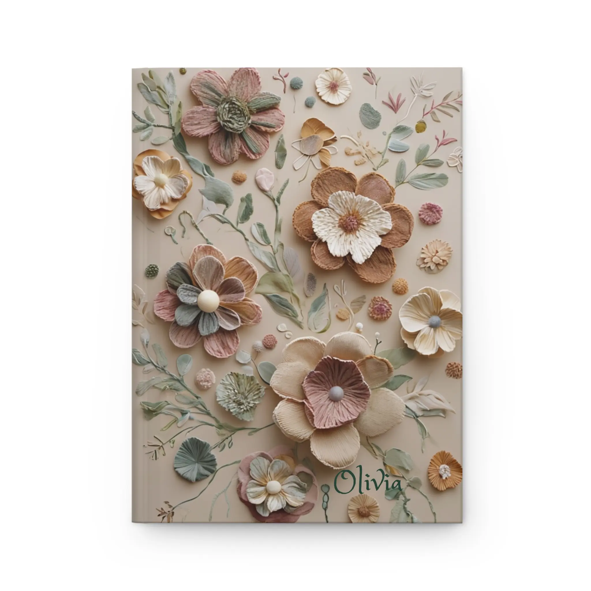 Colorful Earthy Floral Embroidery Pattern Hardcover Journal | Personalized Embroidered Flower Illustration