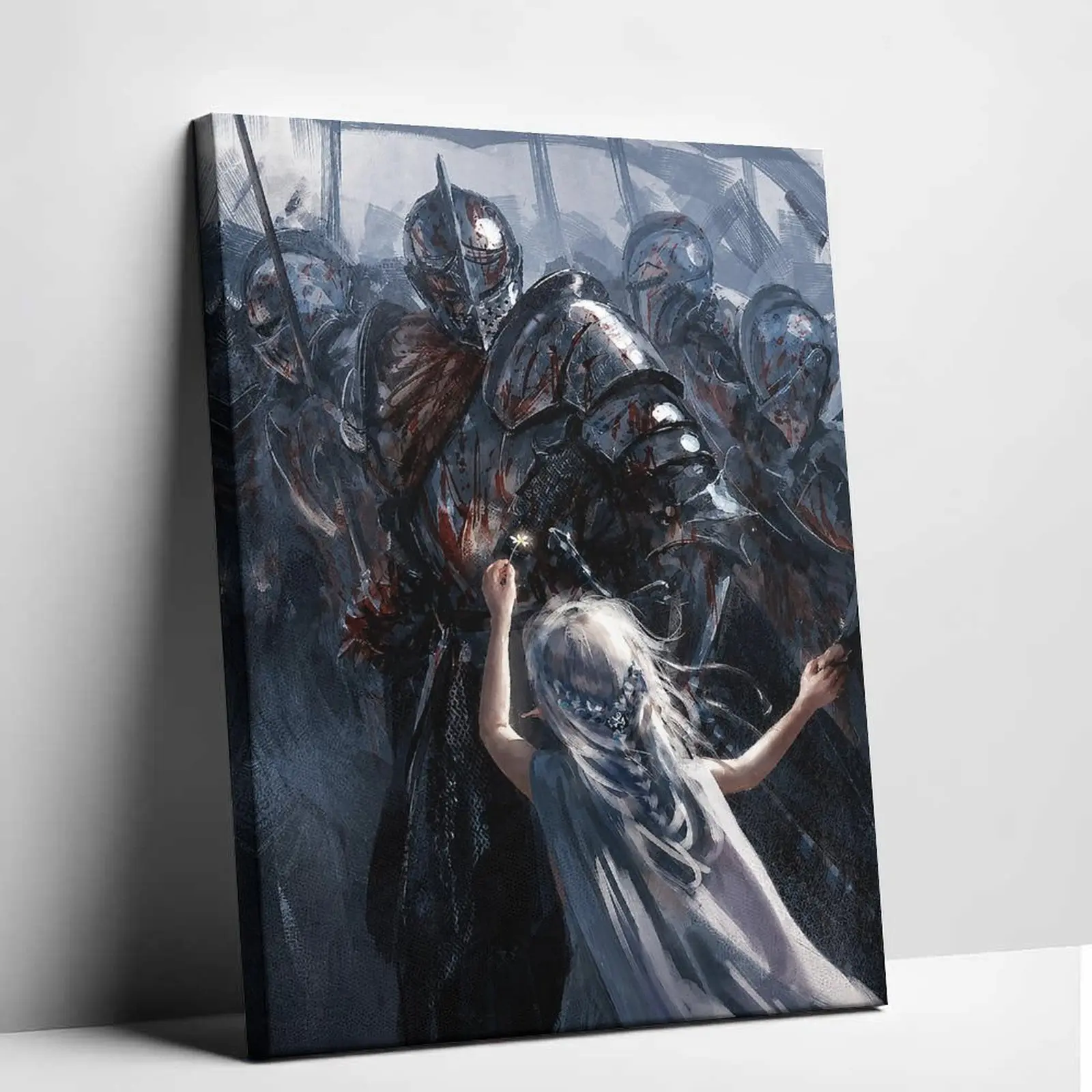 GhostBlade Princess & Blood Knight Canvas Wall Art, Dark Fantasy Medieval Warrior Poster, Gothic Art Wall Decor, Artwork for Bedroom Gaming Room