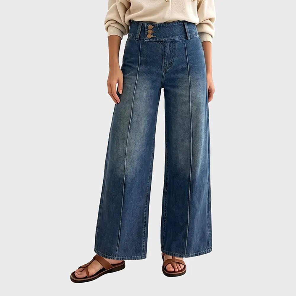 Yinos Baggy Wide Leg Jeans Women's Retro Y2K Low Rise Denim Trousers