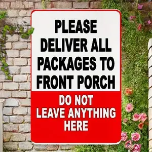 Metal 'Do Not Leave Here' Sign With Post Office Warning Markings - Wall-Mounted Package Delivery Alert For Front Porch, Mailbox & Yard Sign - Iron No Signature Delivery Notice Suitable For Porch, Mailbox & Room Decor Signage