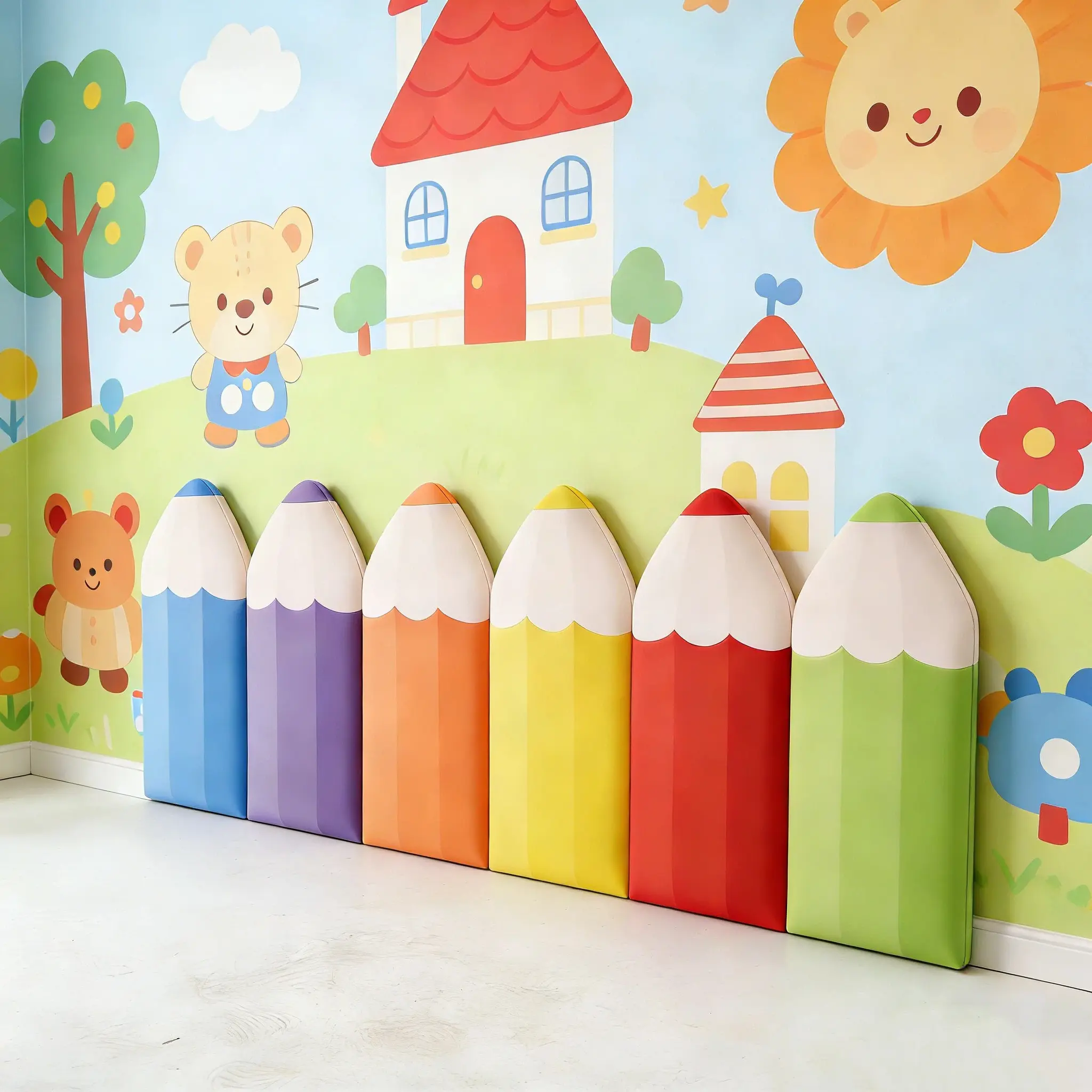 6pcs 3D Pencil-Form Sponge Wall Protectors Set - Decorative Art Deco Decoration Items, Home Safety Padding, Children’s Day Gift for Kid Room Playrooms