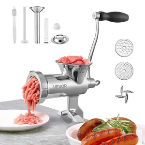 【Summervibes】VEVOR Manual Meat Grinder,  304 Stainless Steel Hand Meat Grinder with Suction Cup + Steel Table Clamp, Meat Mincer Sausage Maker & 2 Cutting Plates, Sausage Tube, Grinding Head for Beef Pepper Cookie