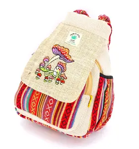 Himalayan Hemp Backpack Frog Mushroom Embroidered Tie Dye Convertible Sling