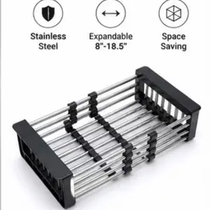 Adjustable Stainless Steel Kitchen Dish Drying Sink Rack Drain Strainer Basket (Small)