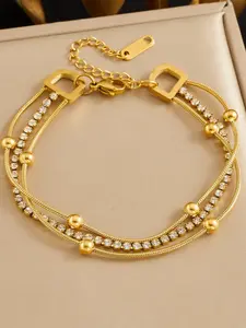 Elegant vintage layered cubic zirconia stainless steel bracelet for women Multilayered Bangles