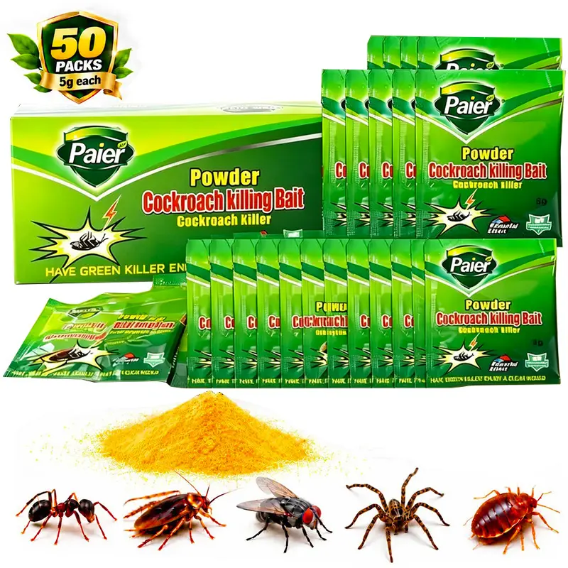 Paier 50-Packet Cockroach Bait Powder, High-Efficiency Indoor Pest Control Solution, Fast-Acting Home Care Supply for Nest Elimination in Kitchens, Bug Control Solutions for Bug Free Home, Cockroach Concentrate