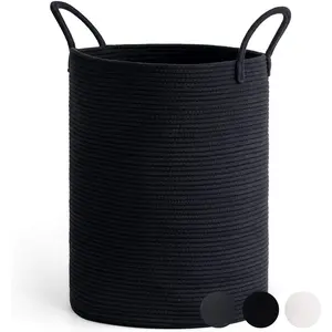 Goodpick Laundry Basket, Black Woven Rope Basket Tall Modern Laundry Hamper for Clothes, Blankets, Toys, Towels, Pillows, Laundry Bin for Living Room, Bedroom, Entryway, 15 X 20 Inches, 58L Goodpick