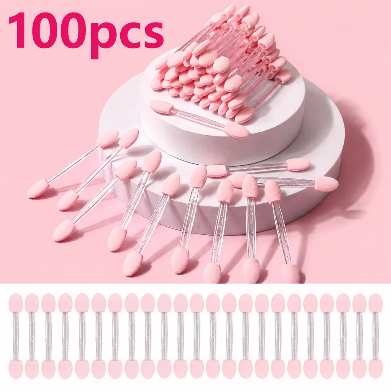 100Pcs Disposable Dual Sided Eyeshadow Sponge Wands, Portable Makeup Applicator Sticks, Great for Eye Makeup, Cosmetic Sampling, Salon & Home Use