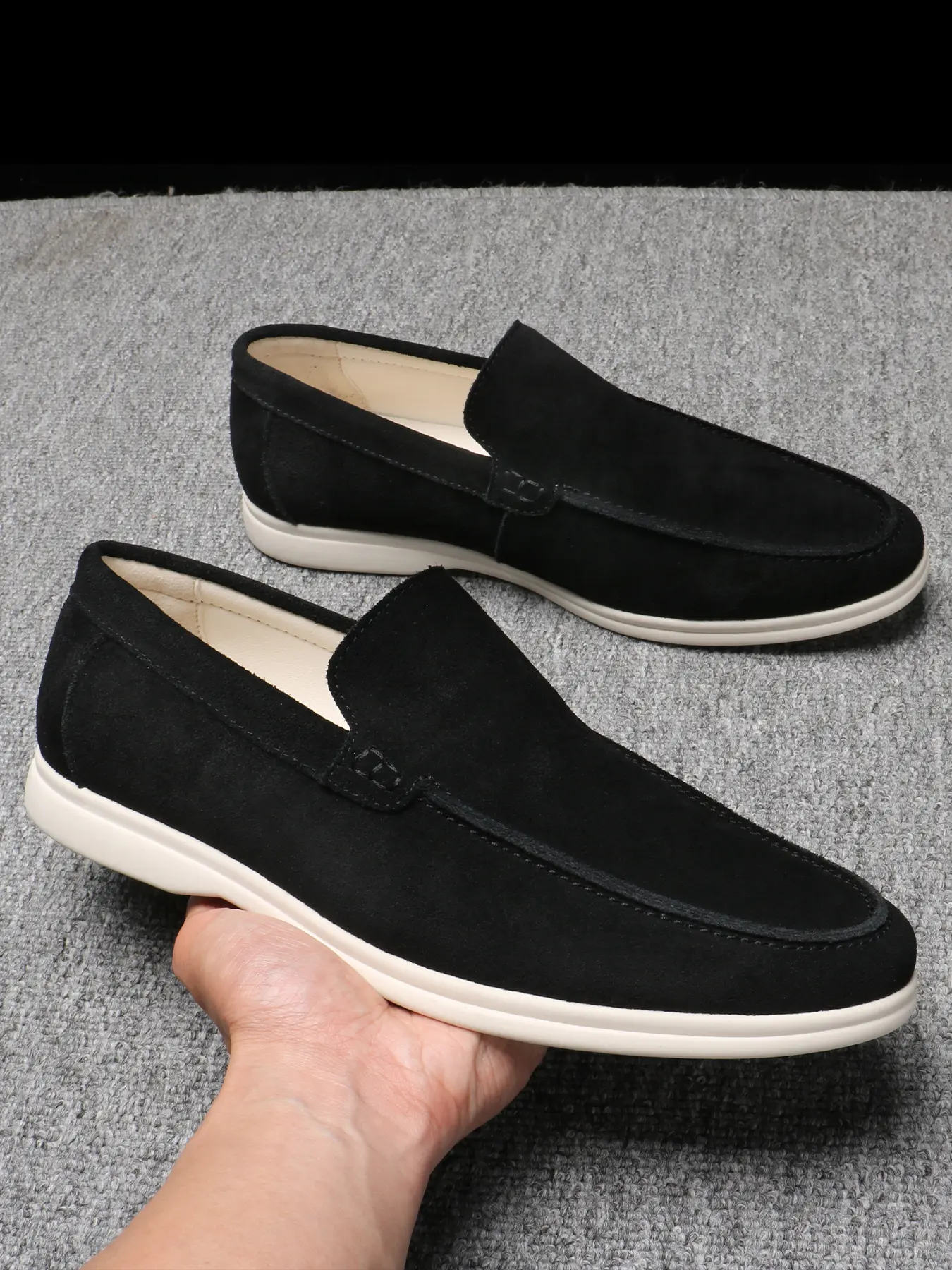 Men Leather Fabric Low-Top Flat Shoes Comfortable Spring Autumn Leisure Loafer, Black