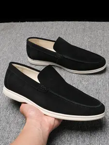 Men Leather Fabric Low-Top Flat Shoes Comfortable Spring Autumn Leisure Loafer, Black Men Leather Fabric Low-Top Flat Shoes Comfortable Spring Autumn Leisure Loafer, Black