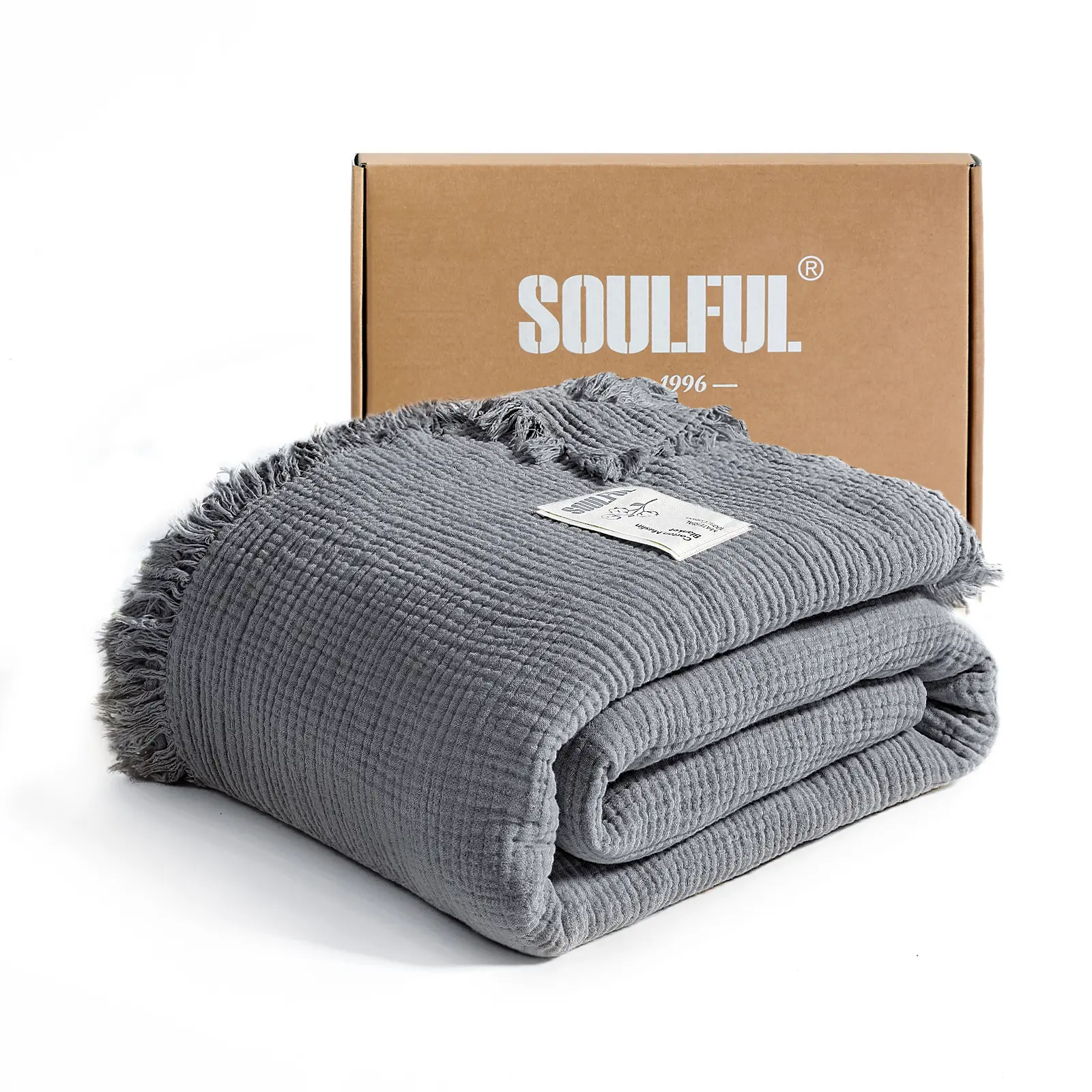 SOULFUL Four-sided fringe Muslin Blanket  100% Cotton Cool and breathable, adult-sized baby swaddles