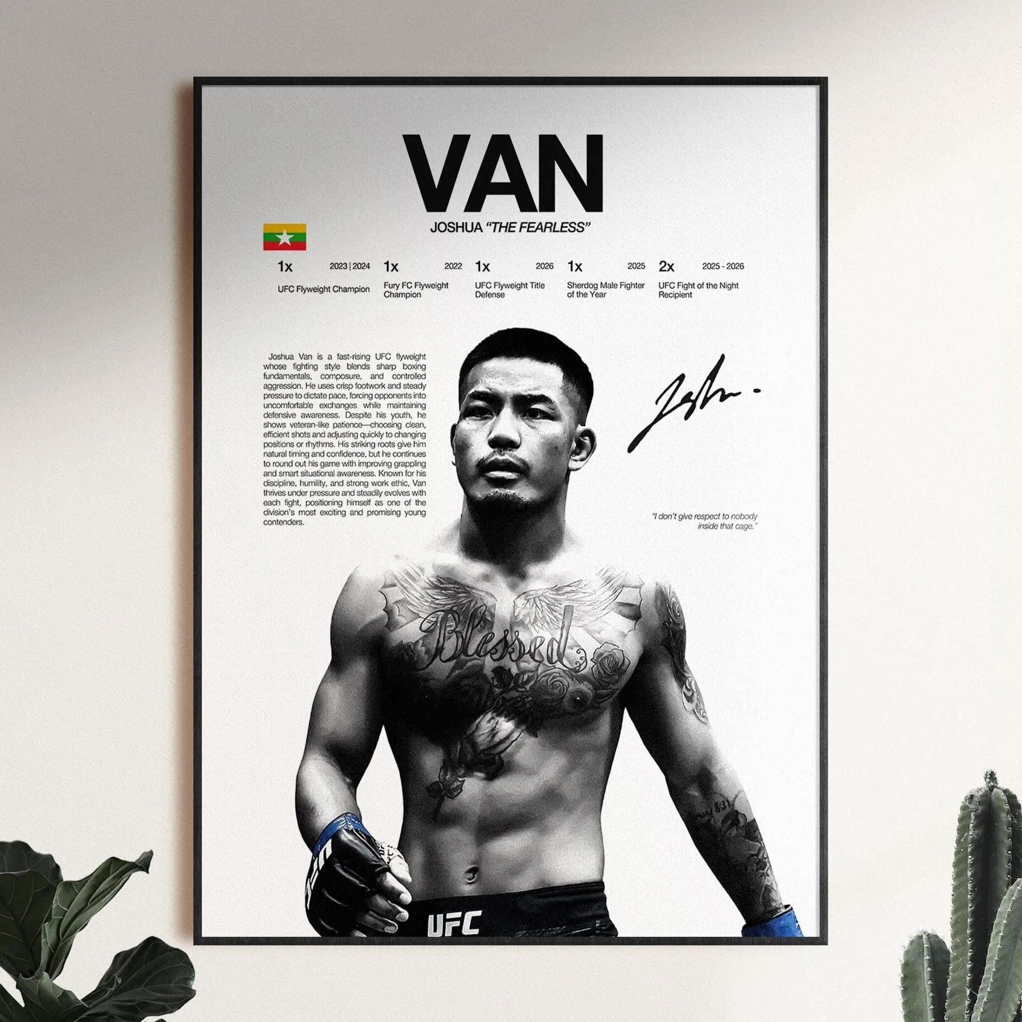 Joshua Van Poster, UFC Wall Print, MMA Wall Print, Fighter Poster, UFC Fan Room Decor, Gift for Him( Unframed - Print Only )