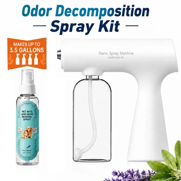 KWOOV Bio-Enzyme Pet Deodorizer Spray for Dogs & Cats Gun Kit - 150mL Makes Up to 3.96 Gal, Bio-Enzyme Formula Neutralizes Odors, Fresh Sage Fragrance Cleaning Spray, Odor Destroyer for Home & Car