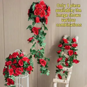Artificial Rose Vine Garland, Realistic Petals & Leaves, Hanging Trailing Floral Decor, Indoor Outdoor Wedding Home Decoration