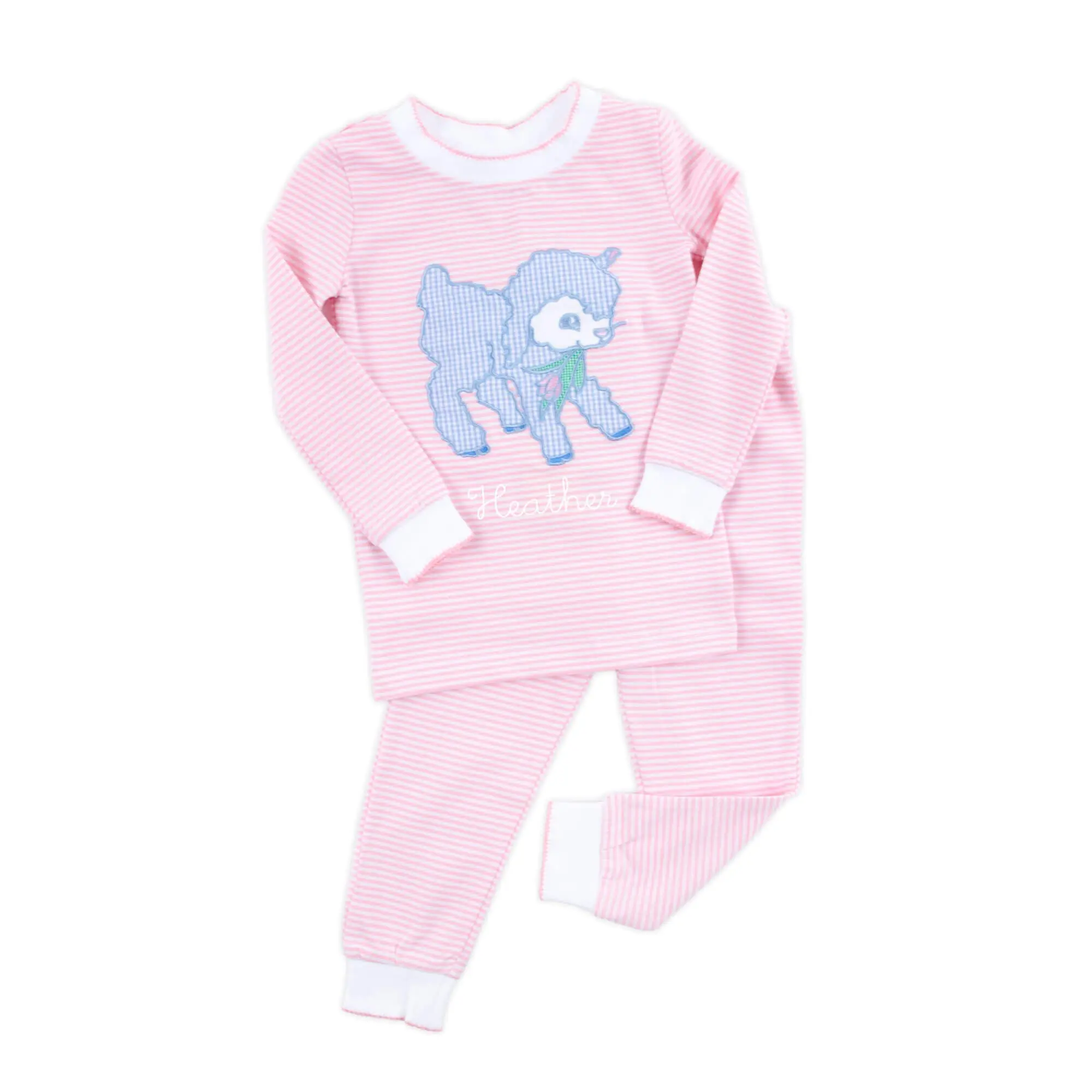 Baby Lamb Pink Stripe Pajamas - Girls Easter PJ Set