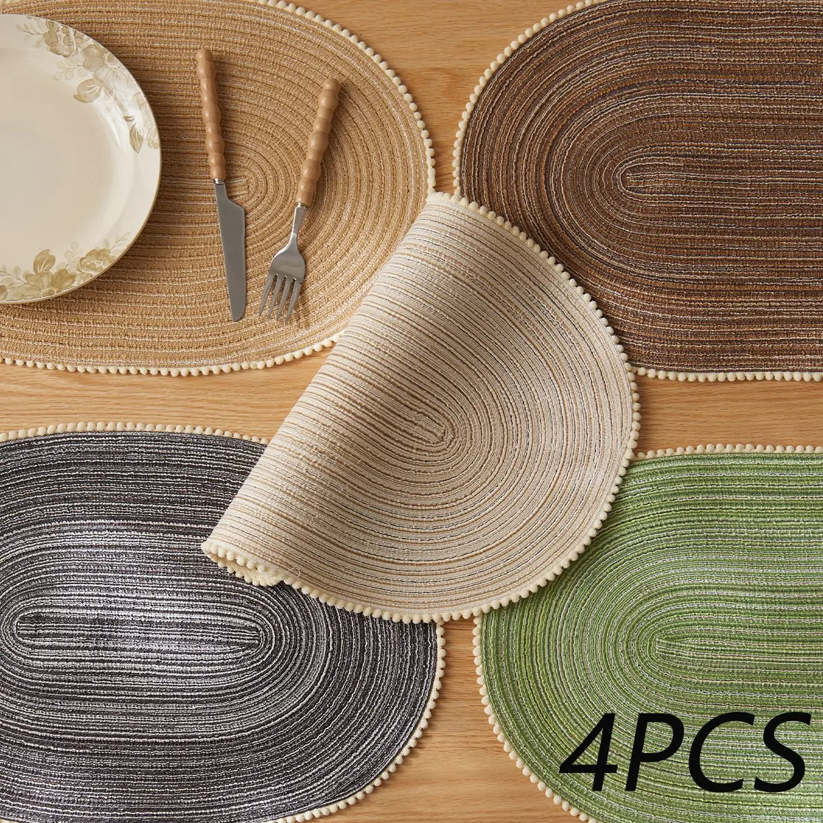Decorative Home Hotel Oval Braided Placemats Set of 4 Woven 12x18 Inch Non Slip Washable Heat Resistant Place Mats Round Tablemats Coffee Table Mat for Dining Kitchen Party Daily Table Decor Dinner Mats