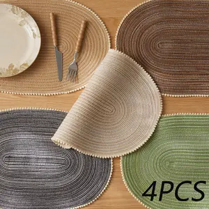 Decorative Home Hotel Oval Braided Placemats Set of 4 Woven 12x18 Inch Non Slip Washable Heat Resistant Place Mats Round Tablemats Coffee Table Mat for Dining Kitchen Party Daily Table Decor Dinner Mats