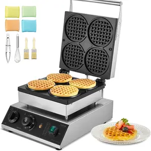 TikTokShopBlackFridayVEVOR Commercial Waffle Maker, 4PCS Round Waffle Baker Machine,1750W Non-Stick Stainless Steel Belgian Waffle Iron with Temperature and Time Control, for Restaurant Bakery Snack Bar Family
