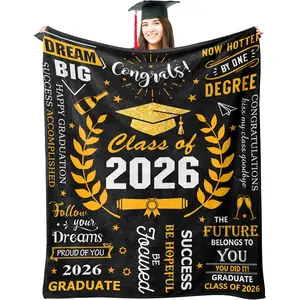 Cartoon Theme Graduation Blanket, 2026 Graduate Gifts, Soft Texture Contemporary Polyester Flannel Blanket, Multi-Size Bedding Throw for Couch/Bed, Ideal for High School Graduates,summervibes
