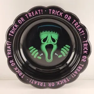 Frankenstein Ghost Face Cool Gear Halloween Black Plastic Candy Bowl 14" 2007