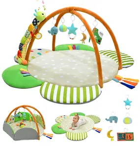 Kidmoze 5-in-1 Flower Baby Play Mat with Sensory Caterpillar Toy - Tummy Time Activity Gym for Infants 0-12 Months
