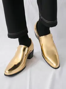 Men's High Heel Shoes Metal Paint Leather Glossy Finish, Simple Elegant Fashion for Banquets Nightclubs Bars Runway Shows