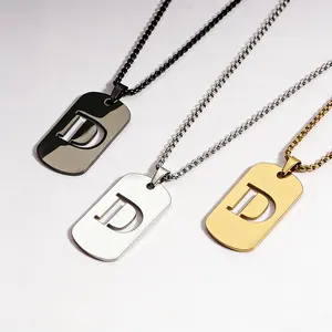 Initial letter necklace, golden, silver, black stainless steel hip-hop geometric pendant, A-Z letter pendant chain, suitable for couples, friends, gifts, anniversaries.