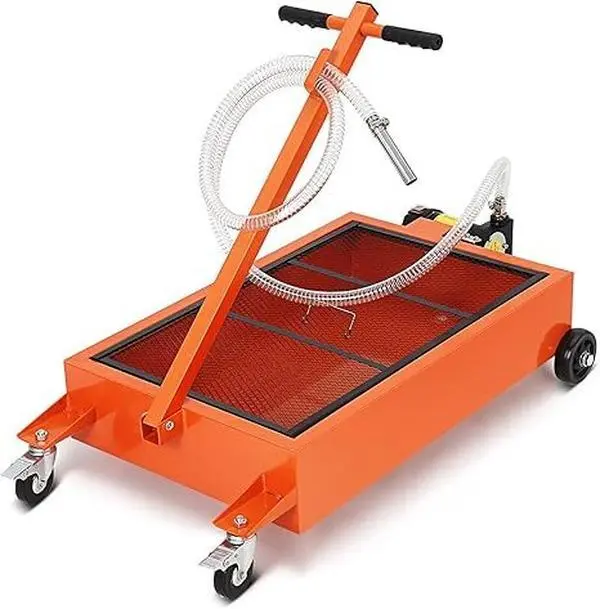 Gaomon 15-Gal Low Profile Fluid Drain Pan with Iron Tank, 180W Electric Pump, 8.2Ft Hose, Foldable T-Handle & Mobile Folding Auto Repair Trolley for Automotive Maintenance, Mobile Folding Trolley