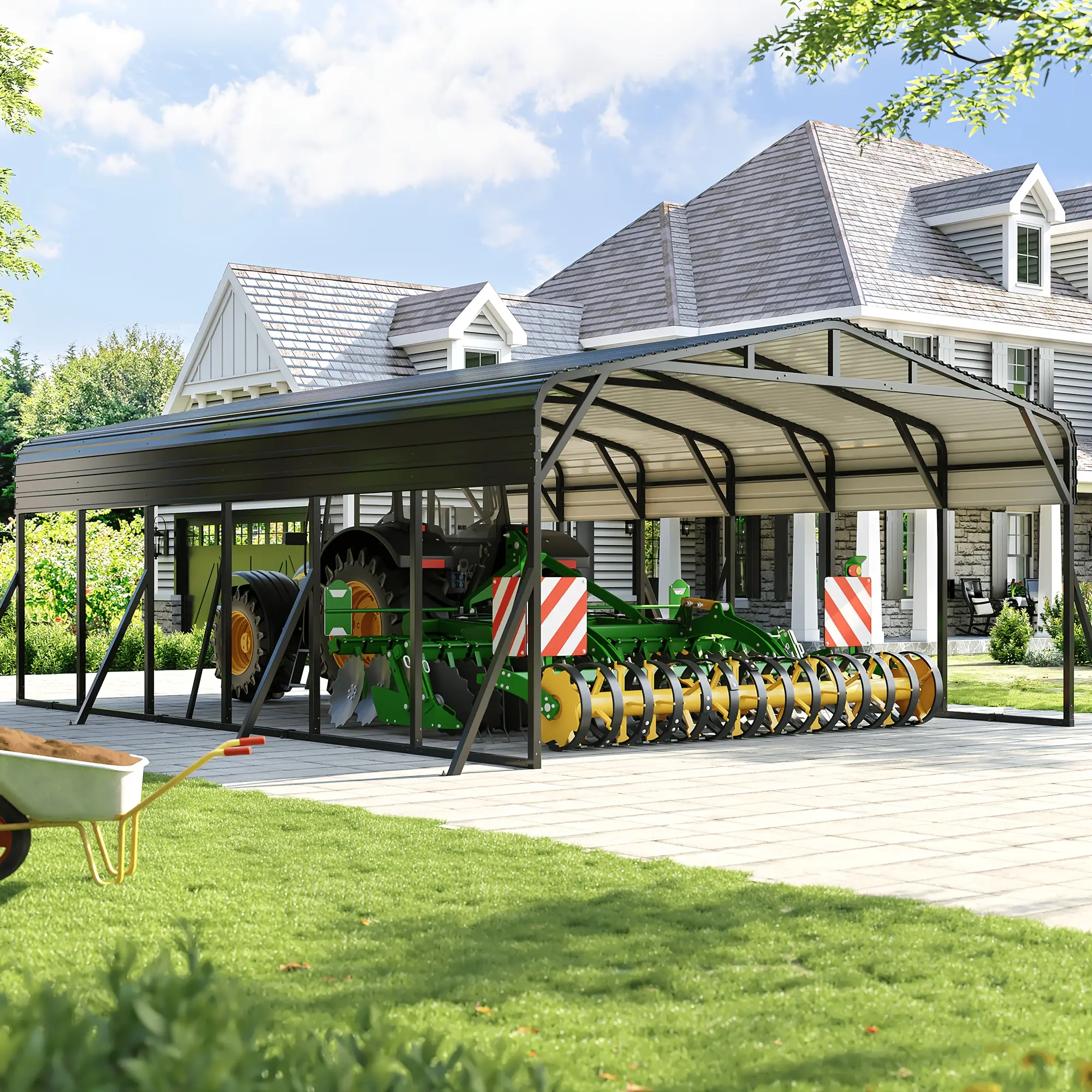 20 X 30ft Metal Carport, Heavy Duty Carport Canopy for 2 Car, Metal Car Port Garage with Galvanized Steel Roof And Reinforced Stable Triangle Frame Base, Large Car Tent Shelter for Car, Pickup, Tractor, Boat