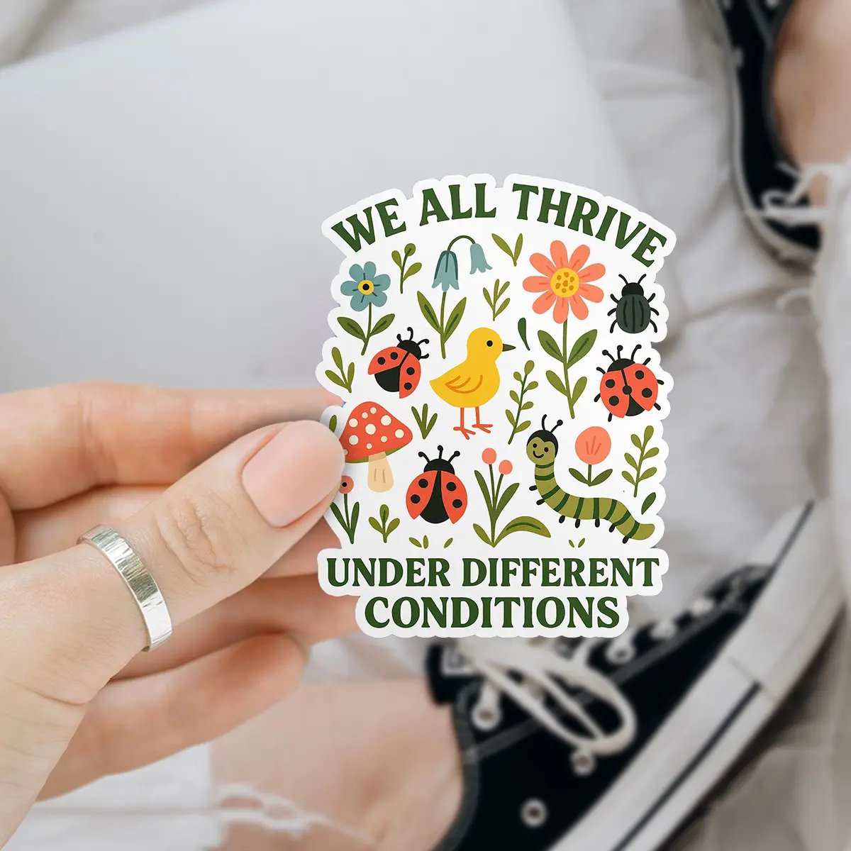 We All Thrive Under Different Conditions Special Education SLP 3 inches Sticker, Waterproof Sticker for Laptop Water Bottle Book