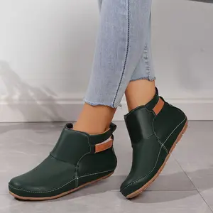 Trendy Solid Color Boots for Women, Featuring a Slip-On Design with a Soft Sole, Platform, And Buckle Belt, Perfect for Winter with a Versatile Round Toe., Women Shoes