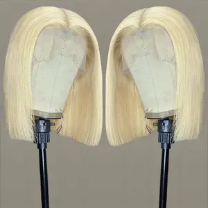 180 Density Straight Lace Front Human Hair wig Short Transparent 13x4 Bob Lace Frontal Wigs 613 Honey Blonde Remy 12 Inch