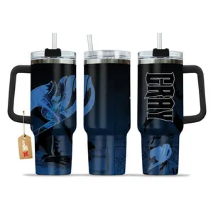 STORMMECH- Gray 40oz Insulated mug, Fairy Tail insulated tumbler,  cartoon design, thermal mug, double wall vacuum stainless steel, straw lid with handle leak proof, keeps hot 12 hours cold 24 hours, valentine birthday gift