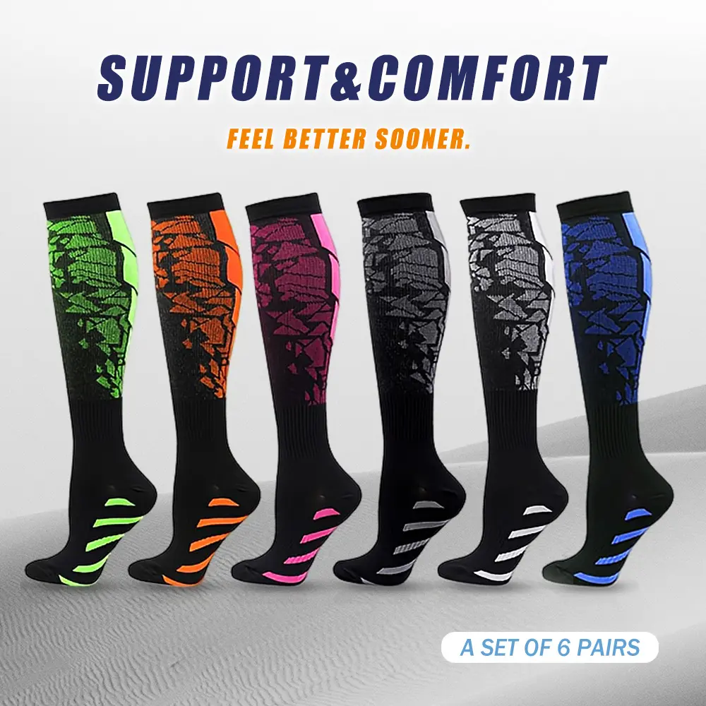 6 Pack Copper Compression Socks - Graduated Compression Sports Fit Socks for Men, Cycling, Eases Moderate Aches & Pains, Improves Circulation, Medical & Running Use
