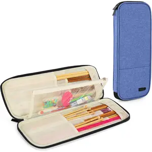 Knitting  Case (Up to 14''), Travel Organizer Storage Bag for Knitting , Tunisian Crochet Hooks and Accessories, Blue