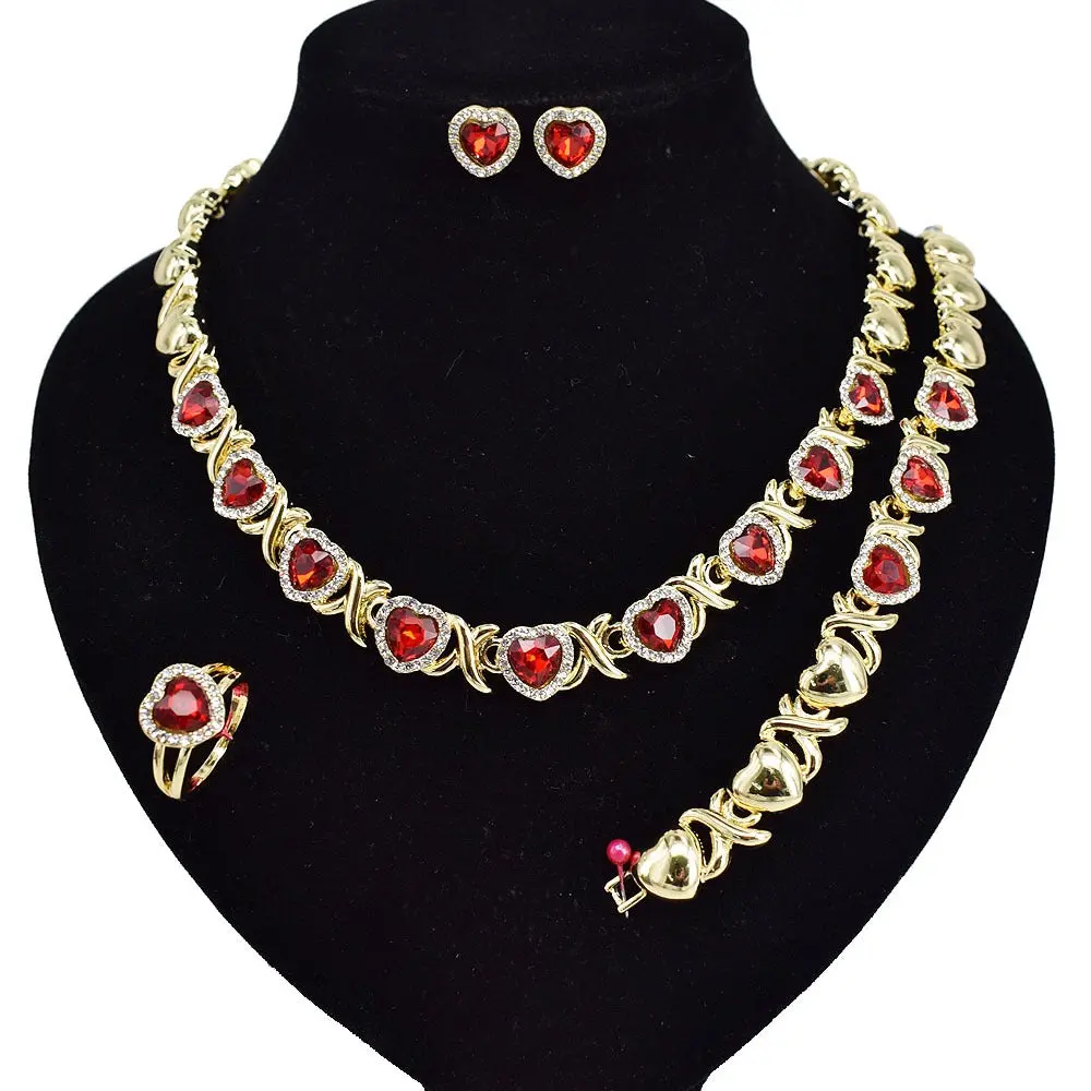 Unisex XO Hugs & Kisses Matching Jewelry Set, Gold-Plated 18in Link Necklace & 7.5in Bracelet, Valentine's Gift for Couples