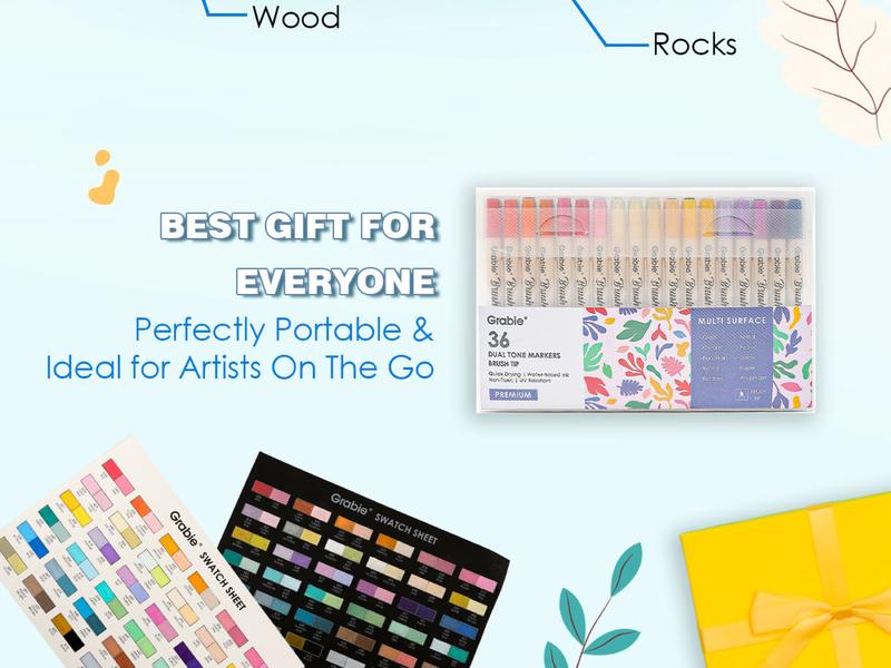 [Flash Sale] Grabie Dual Tip Acrylic Marker Set Of 36, Paint Pens markers artmarkers acrylic paintmarkers brushpen acrylic pens brushmarkers coloring book, artist supplies, artist tools, waterproof ink, creative tools, gift for valentines's day