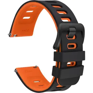 *WBA-PP  22mm Bicolor Watch Band, Silicone Rubber, Quick Release Replacement Strap for Men and Women, Black Stainless Steel Buckle (Black-Orange)