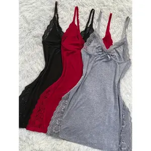 Modal Nightdress - Lace Panelled, V-neckline, Side-opening for Comfortable Sleep,Women's Sexy Nightgown Doll Lingerie Dress Lace Lace Nightdress Pajamas Side Slit Evening WearGift