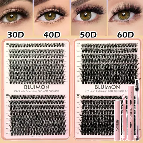 640 Pcs Volume Cluster Lashes Kit - D-Curl Natural Curl Cosmetic Lash Extension (8-16mm Wispy Thick Fibers) with Waterproof Bond, Seal, Applicator, DIY Kit for Adults