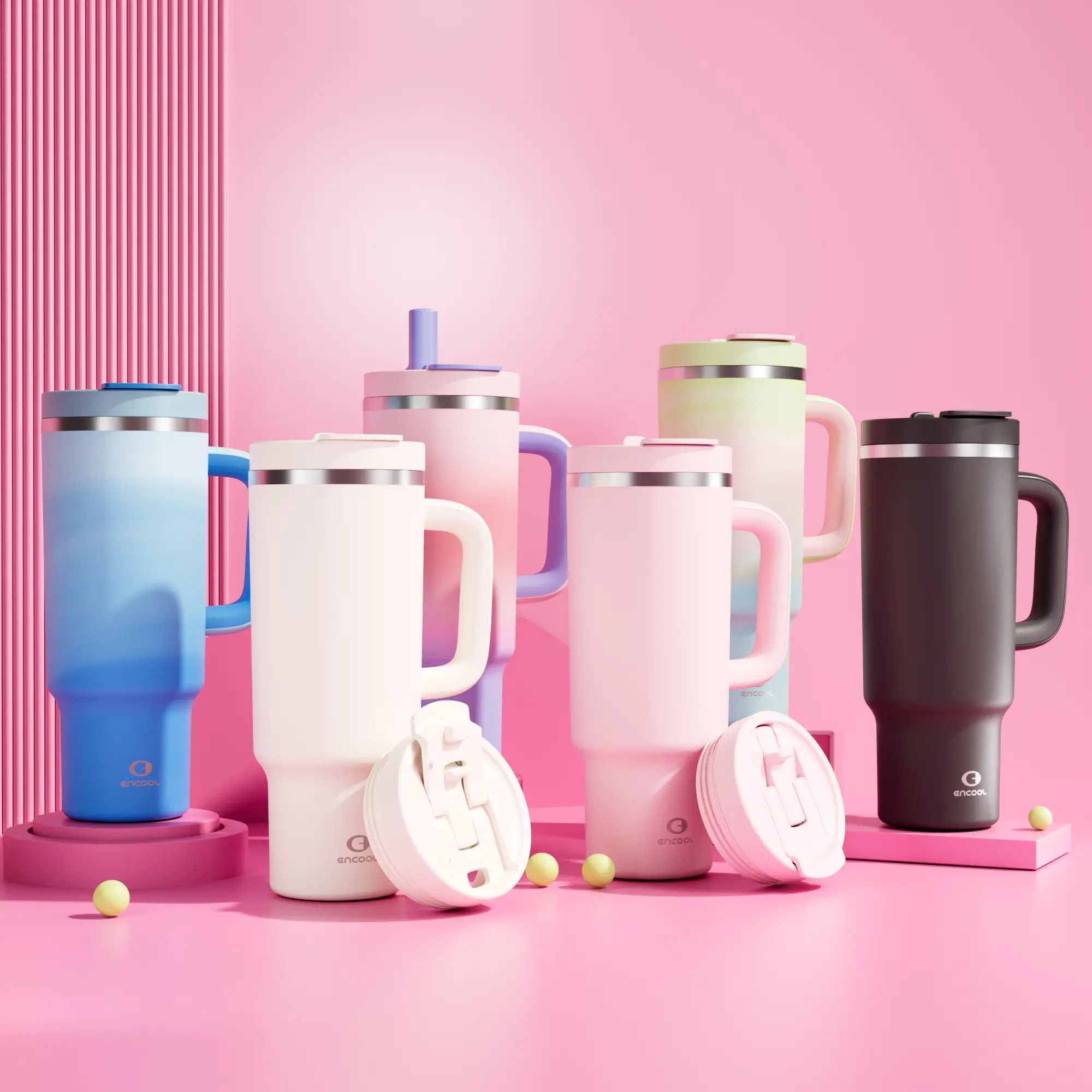 Encool 100% Leakproof,32/40 oz Tumbler with Handle and Straw: Stainless Steel Insulated Tumbler,Keeps Cold for 24 Hours, Travel Cup Fits in Cup Holder