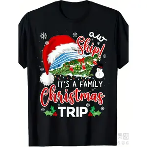 Men'S & Women'S Retro 2025 Christmas Cruise Trip Graphic T-Shirt - Soft 220gsm Heavyweight Short Sleeve Crew Neck Tee with Nautical Holiday Design, Family Matching Shirts for Cruise Parties, & Year-Round Wear - S-XXL Sizes (Aw Ship! It'S A Christmas