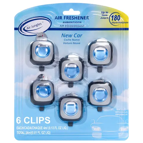 Air Jungles Car Air Freshener Vent Clip - 6 Vent Clips, 4ml Each, Long-Lasting Up to 180 Days, Eliminates Odors, Easy-to-Use Clip-on Design