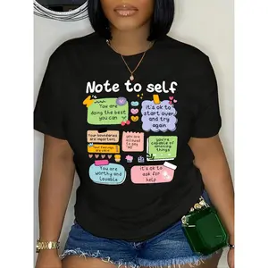 Women's Slogan Print Round Neck Tee, Fashion Casual Crew Neck Short Sleeve T-shirt for Daily Holiday Vacation Outdoor Wear, Ladies Clothes for Fall, Funny Tshirt, Streetwear