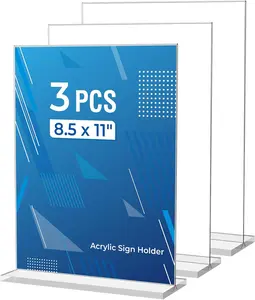 3 Pack Acrylic Sign Holder 8.5 X 11 Inches, Clear Menu Stand, Vertical Flyer Display, Table Paper Holder, Desk Brochure, Plastic Sign Display for Restaurants, Office, Store Dooiclear