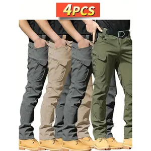 Ix7Pants4PCSMen'sSlim-FitTacticalCargoPants-DurableRipstop,Multi-Pocket(Black+Gray+Khaki+Green)|All-SeasonWear-ResistantforHiking/Camping/Outdoor/DailyUse,MachineWashablePolyester Menswear Beige